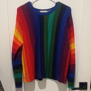 Alice + Olivia Rainbow Chevron Stripe Crewneck Sweater in Multicolor